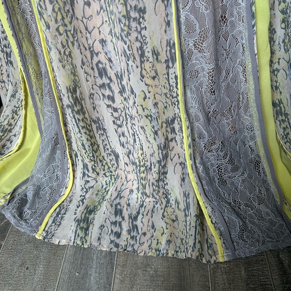 BCBG Maxazria Silk Dress Yellow Lace Novelty Snake Striped Print Front Slit Maxi - Picture 8 of 10